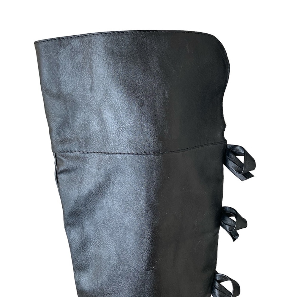 A.X.N.Y. Knee High Boots Bow Back Black Vegan Leather Women Size 7 - Picture 10 of 14